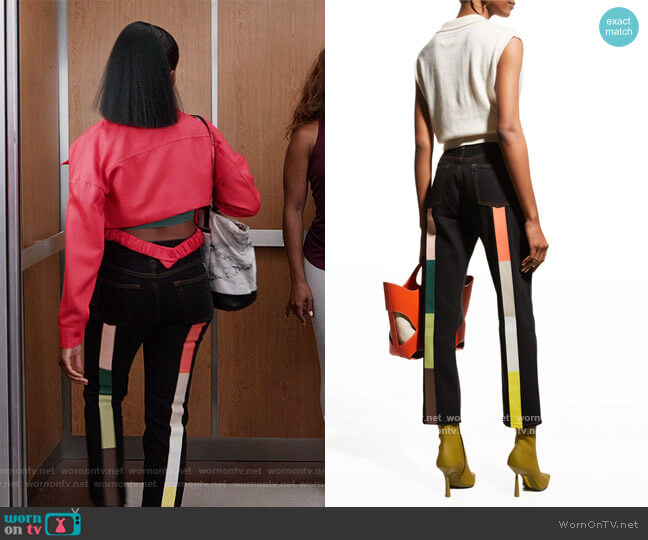 Still Here Canyon Rainbow Tate Hand-Painted Straight Ankle Jeans worn by Simone (Geffri Hightower) on All American Homecoming