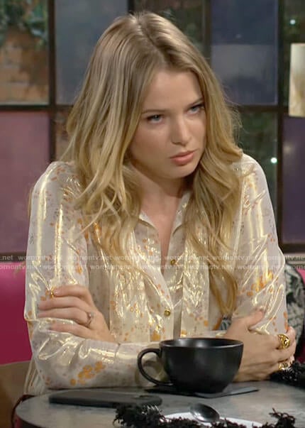 Summer’s metallic floral blouse on The Young and the Restless