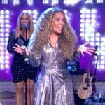 Sunny’s metallic silver midi dress on The View