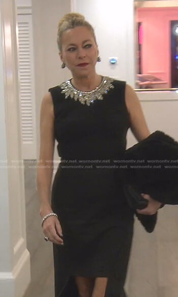 Sutton’s black embellished neck dress on The Real Housewives of Beverly Hills