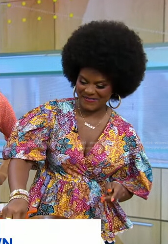 Tabitha Brwon’s floral peplum top on Good Morning America