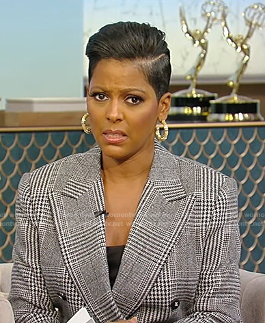 Tamron’s black houndstooth blazer on Tamron Hall Show