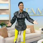 Tamron’s leather shirt and metallic pants on Tamron Hall Show
