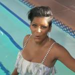 Tamron’s print ruffle swimsuit on Tamron Hall Show