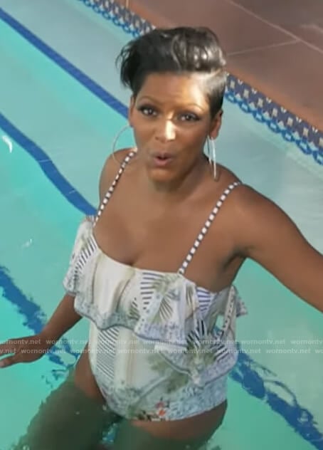 Tamron’s print ruffle swimsuit on Tamron Hall Show