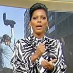 Tamron’s zebra stripe blouse on Tamron Hall Show
