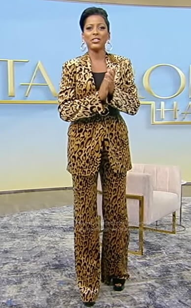 Tamron’s leopard print blazer and pants on Tamron Hall Show