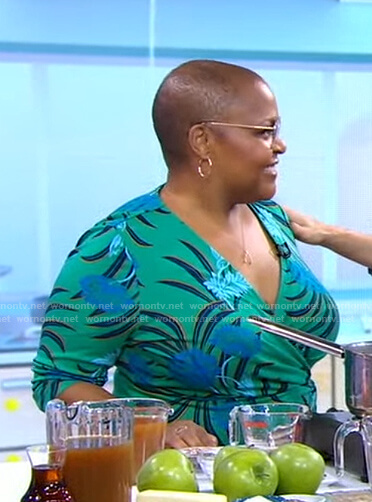 Tanya Holland’s green floral wrap dress on Good Morning America