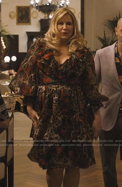 Tanya’s leopard and rose print dress on The White Lotus