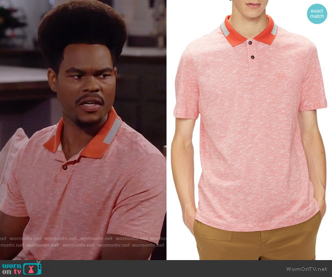 Ted Baker Dalmor Polo Shirt in Light Orange worn by Carter (Julian Gant) on Call Me Kat