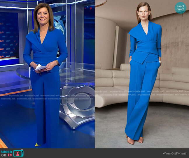 The Fold London Adelaide Top in Indigo worn by Norah O'Donnell on CBS Evening News
