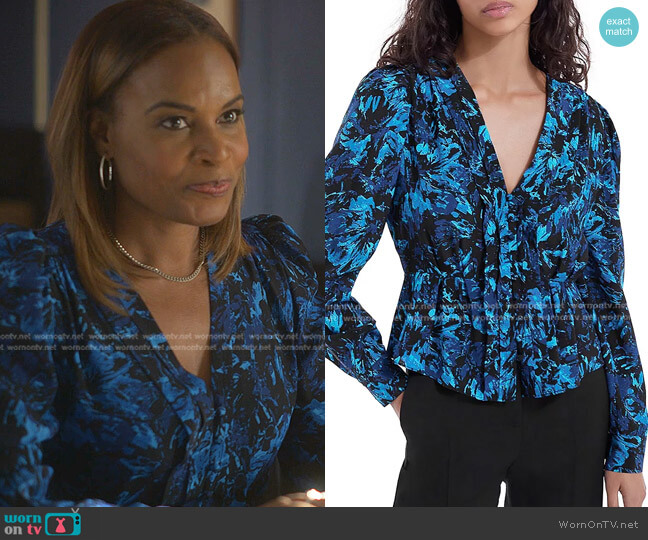 The Kooples Firework Silk Pleated Top worn by Sally Braswell (Nefetari Spencer) on Reasonable Doubt