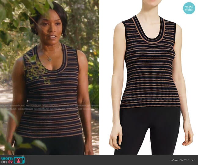 Theory Striped Ribbed Knit Sleeveless Top worn by Athena Grant (Angela Bassett) on 9-1-1