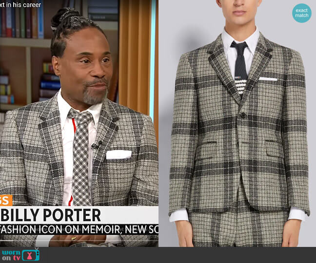 Thom Brown Medium Grey Grid Windowpane Check British Wool Classic Sport Coat worn by Billy Porter on CBS Mornings