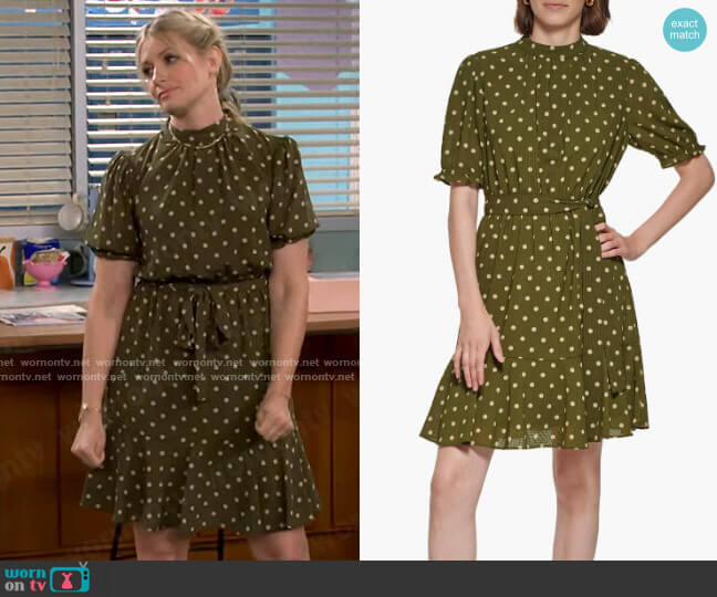 Tommy Hilfiger Polka Dot Mock Neck Dress worn by Gemma (Beth Behrs) on The Neighborhood