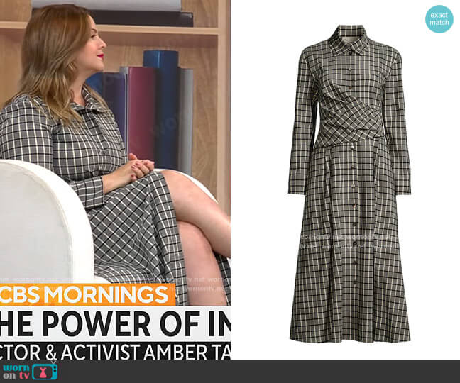 Tory Burch Plaid Wrap Shirtdress worn by Amber Tamblyn on CBS Mornings