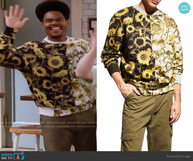 TWENTY Montreal Hyper Reality Sunflower Sweatshirt worn by Carter (Julian Gant) on Call Me Kat