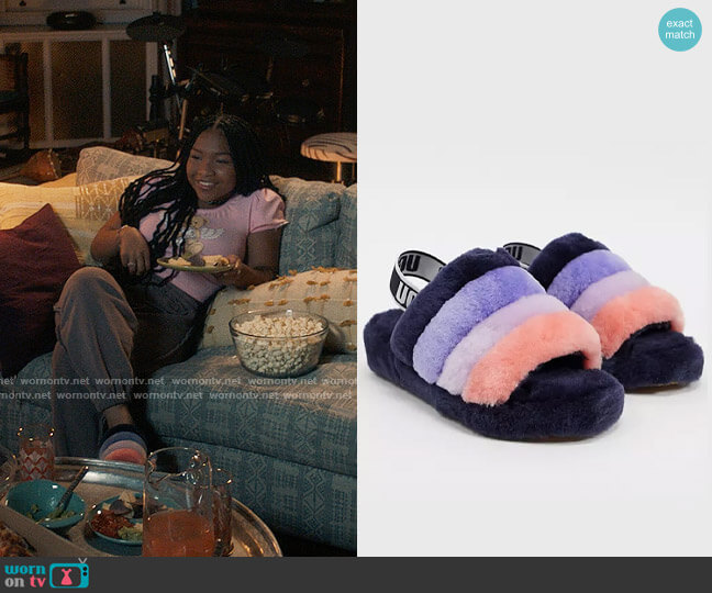 Ugg Australia Fluff Yeah Slides worn by Delilah (Laya DeLeon Hayes) on The Equalizer