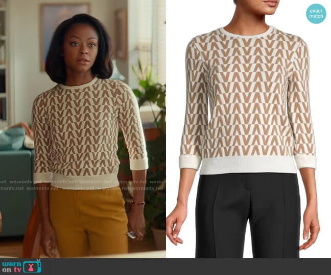 Valentino V-Patterned Virgin Wool & Cashmere Sweater worn by Zora Wheeler (Danielle Deadwyler) on From Scratch