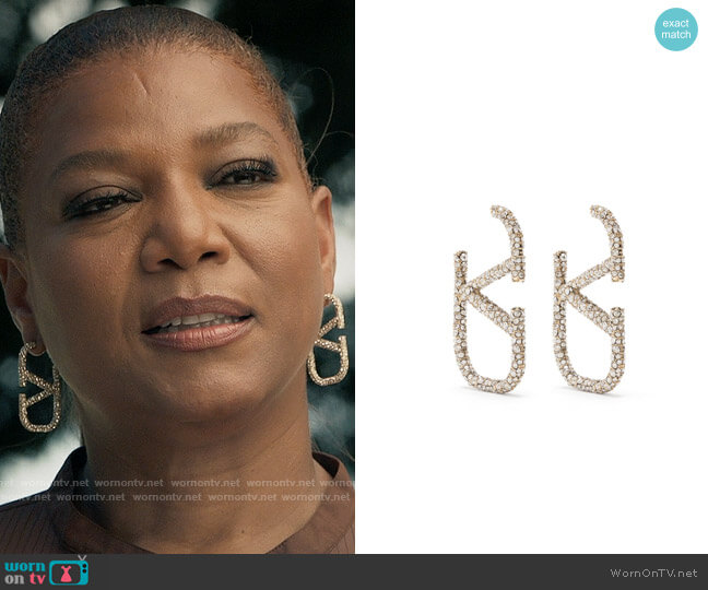 Valentino Garavani Rhinestone-embellished VLOGO Earrings worn by Robyn McCall (Queen Latifah) on The Equalizer