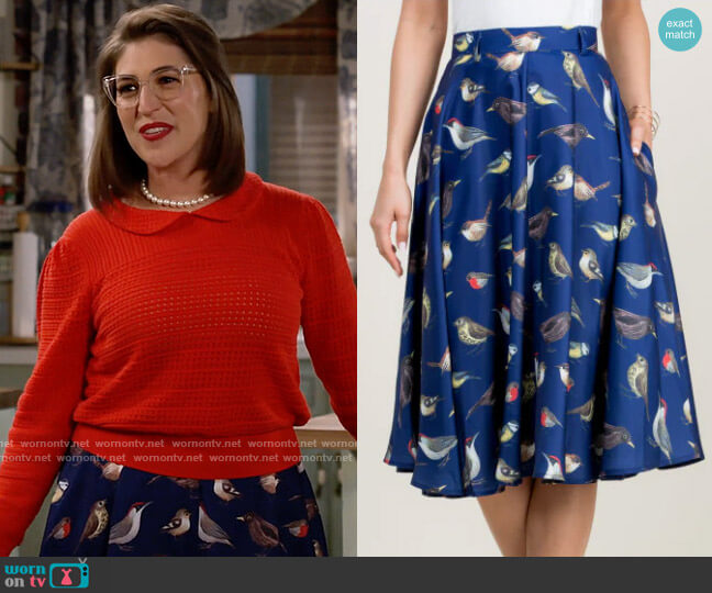 Varga A Little Birdie Told Me Skirt worn by Kat Silver (Mayim Bialik) on Call Me Kat