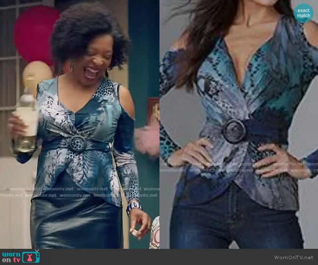 Venus Belted Cold Shoulder Top worn by Violet Bordelon (Tina Lifford) on Queen Sugar