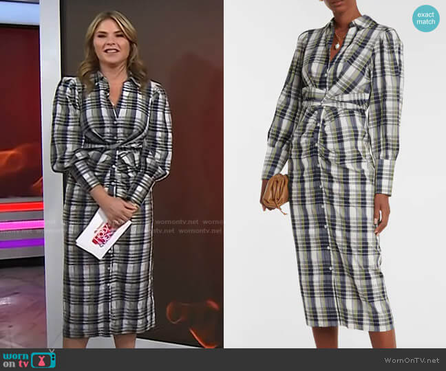 Veronica Beard Copelyn Plaid Cotton-Blend Shirt Sress worn by Jenna Bush Hager on Today