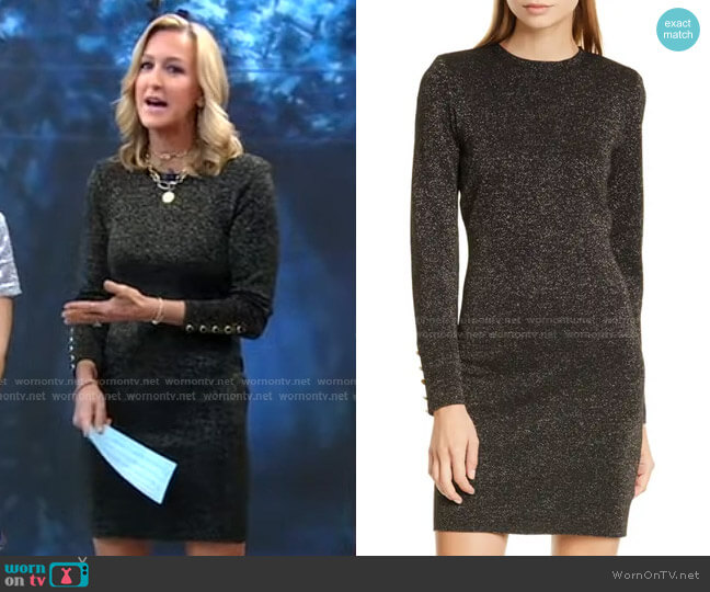 Veronica Beard Sharon Metallic Long Sleeve Sweater Dress worn by Lara Spencer on Good Morning America