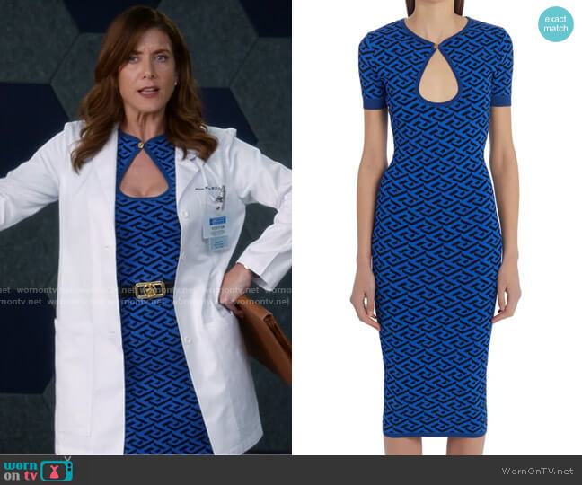 Versace La Greca Jacquard Keyhole Sweater Dress worn by Addison Montgomery (Kate Walsh) on Greys Anatomy