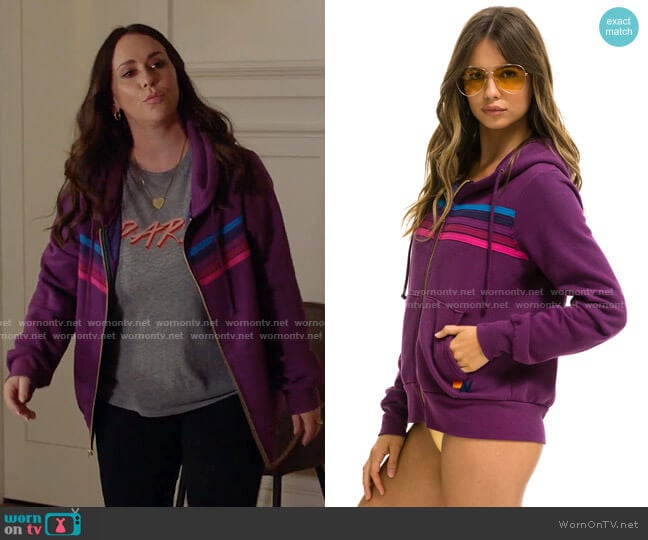Aviator Nation 5-Stripe Zip Hoodie worn by Maddie Kendall (Jennifer Love Hewitt) on 9-1-1