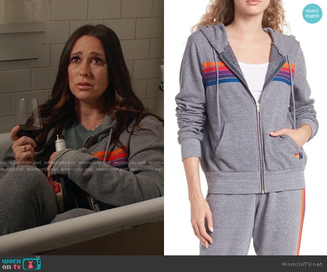 Aviator Nation 5-Stripe Zip Hoodie in Heather/Purple Orange worn by Maddie Kendall (Jennifer Love Hewitt) on 9-1-1