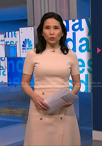 Vicky’s beige ribbed top and skirt on NBC News Daily