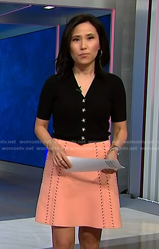 Vicky’s black star button cardigan and pink skirt on NBC News Daily
