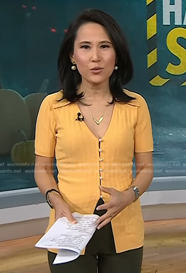 Vicky’s orange ribbed polo top on Today