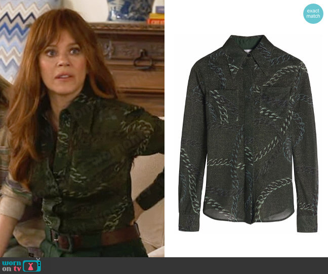 Victoria Beckham Chain Print 70s Shirt worn by Nicolette Roman (Anna Friel) on Monarch
