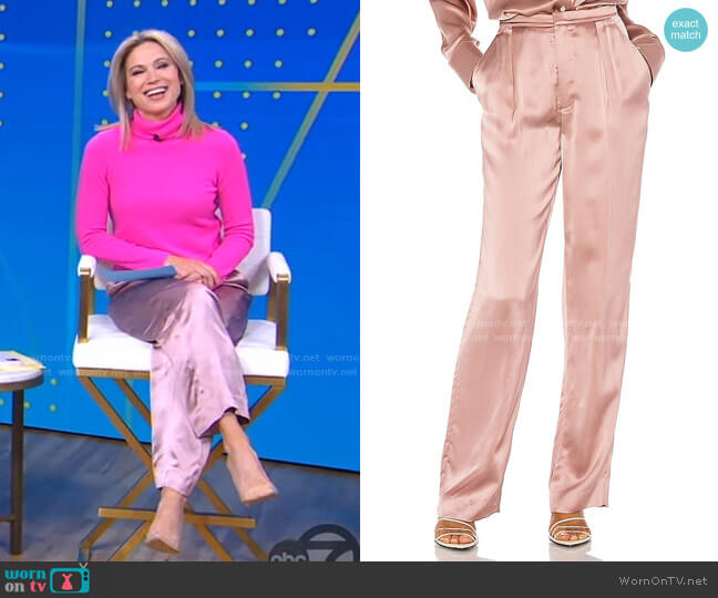 Vince Liquid Shine Satin Trousers worn by Amy Robach on Good Morning America