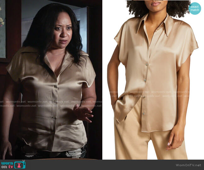 Vince Silk Satin Button-Front Blouse worn by Karen Wilson (Tracie Thoms) on 9-1-1