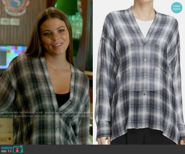 Vince Shadow Plaid Silk Blouse worn by Tracy Herrmann (Heidi Grace) on Chicago Fire