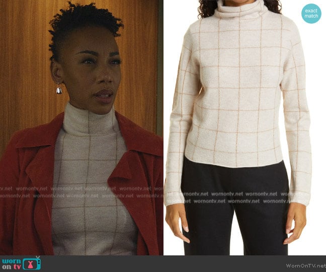 Vince Windowpane Plaid Boiled Cashmere Turtleneck Sweater worn by Carmen Moyo (Charmaine Bingwa) on The Good Fight