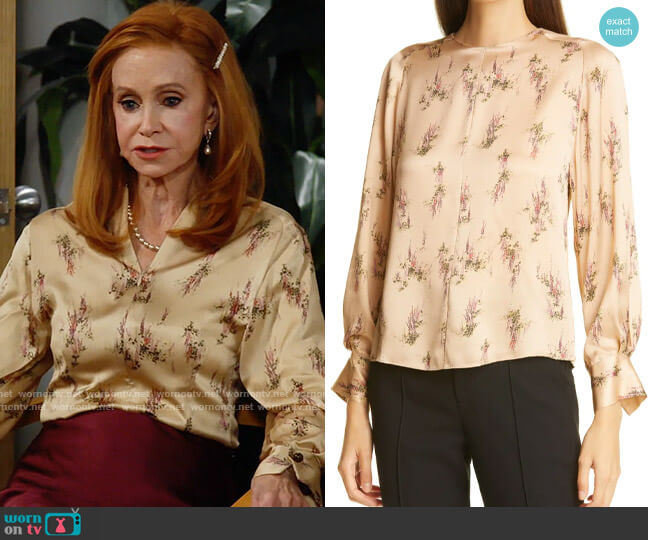 Vince Wisteria Blouse in Camel worn by Sheila (Swoosie Kurtz) on Call Me Kat