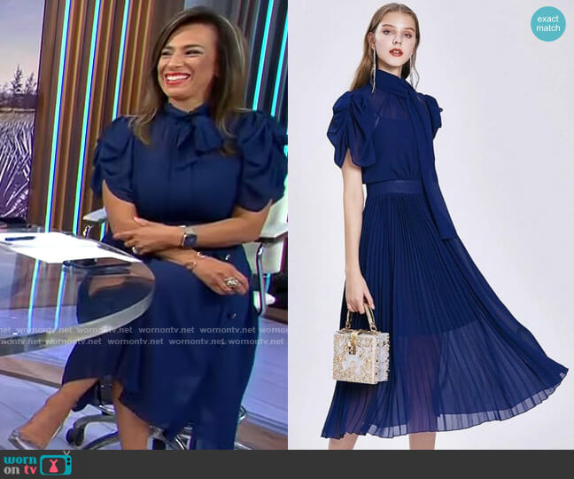 Zalinah White High Neck Midaxi with Bow Detail and Ruched Sleeves worn by Michelle Miller on CBS Mornings