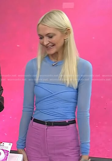 Zanna’s blue wrap mesh top on Today