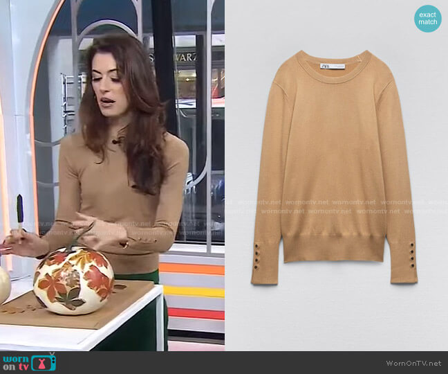 Zara Basic Knit Sweater in Taupe Brown worn by Lindsey Peers on Today