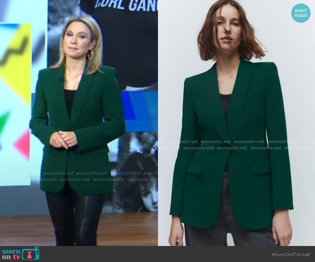 Zara Blazer with Tuxedo Collar worn by Amy Robach on Good Morning America