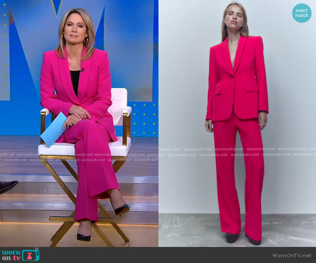 Zara Blazer with Tuxedo Collar worn by Amy Robach on Good Morning America