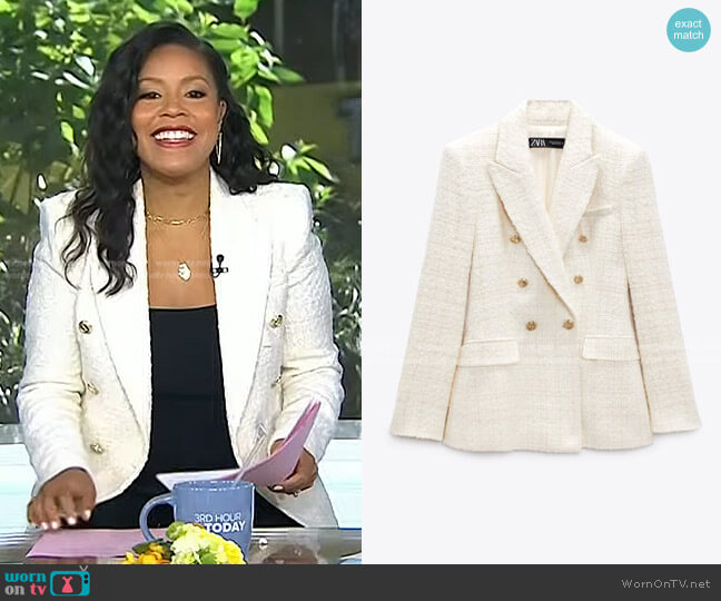 Zara Double Breasted Textured Weave Jacket worn by Sheinelle Jones on Today