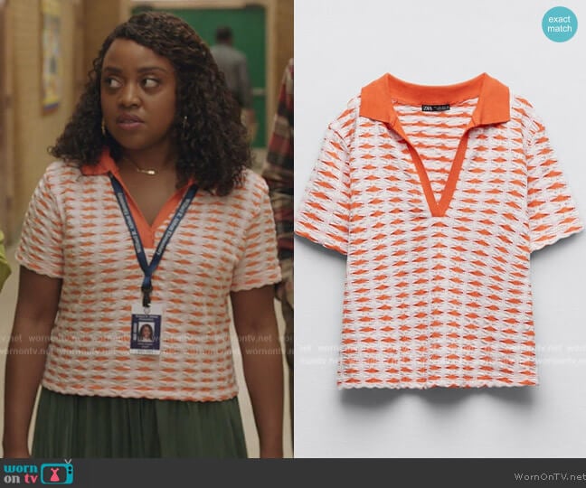 Zara Jacquard Polo Shirt worn by Janine Teagues (Quinta Brunson) on Abbott Elementary
