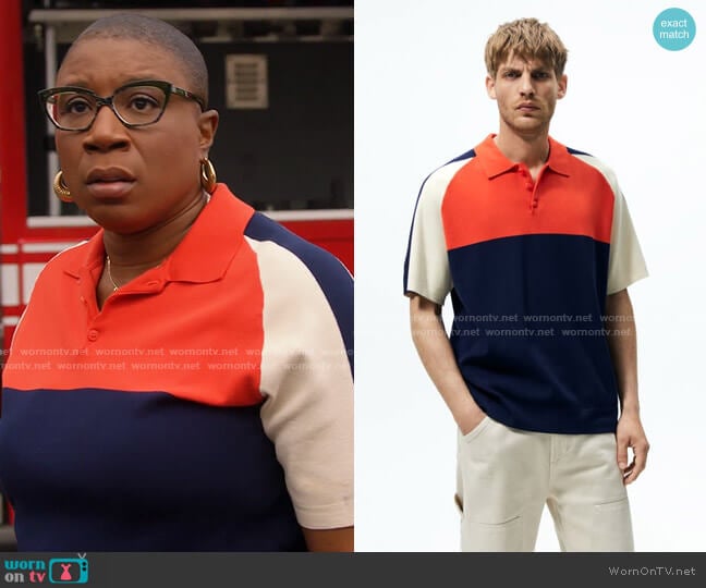 Zara Knit Color Bock Polo Shirt worn by Henrietta Wilson (Aisha Hinds) on 9-1-1