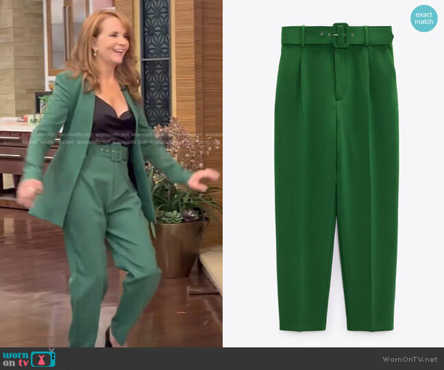 Zara Pants with Fabric Covered Belt worn by Lea Thompson  on Live with Kelly and Mark