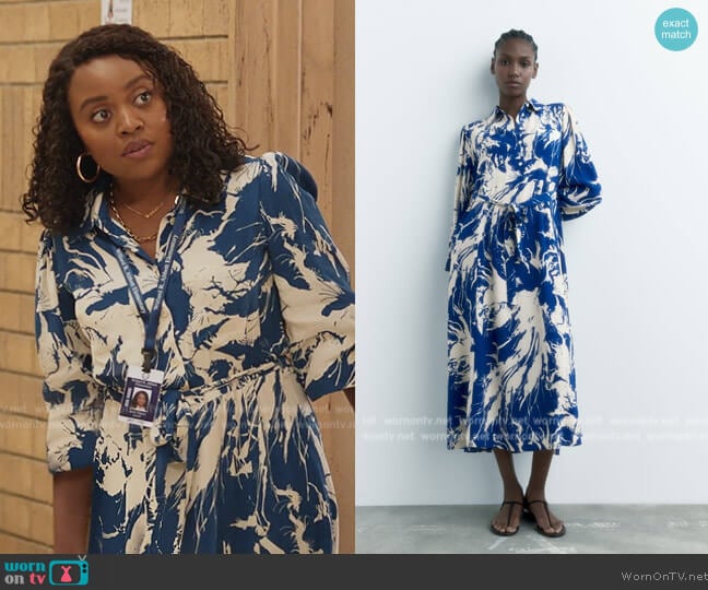 Zara Printed Midi Dress worn by Janine Teagues (Quinta Brunson) on Abbott Elementary